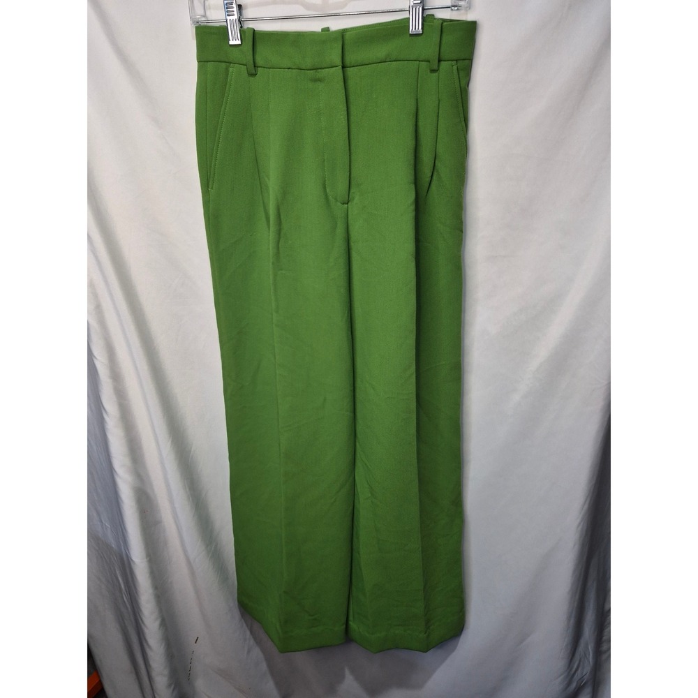 Zara Womens Green High Waisted Wide Leg Pleated Trousers Size S US 6